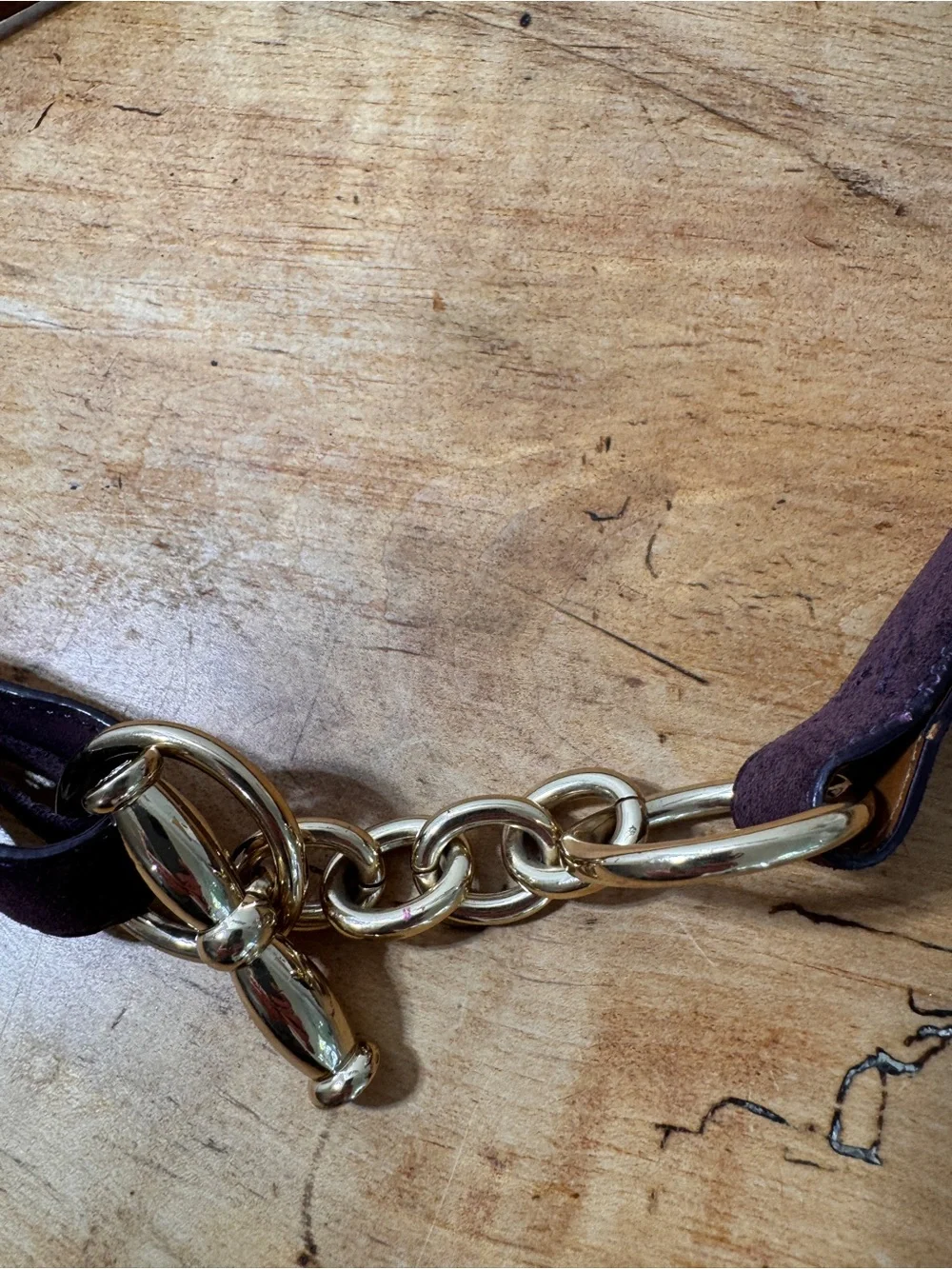 Ralph Lauren Gold Chain Accent Brown Leather & Plum Suede Women's Belt